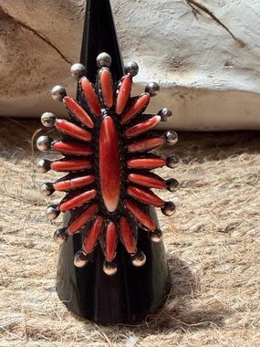 Handcrafted Orange Spiny Sterling Silver Statement Ring